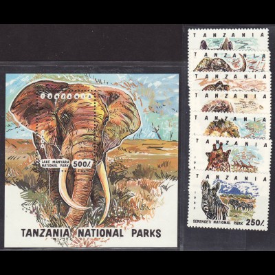 Tansania: 1993, Säugetiere (Nationalparks; Satz und Blockausgabe)