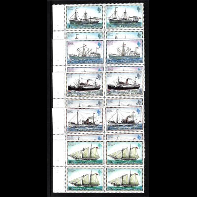 Falklandinseln: 1982, Schiffe 1, 3, 5 und 6 P. jeweils als Heftchenblatt mit vier Marken in Type II