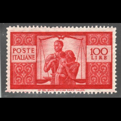 Italien: 1945, Freimarken Demokratie 100 L. (Höchstwert)