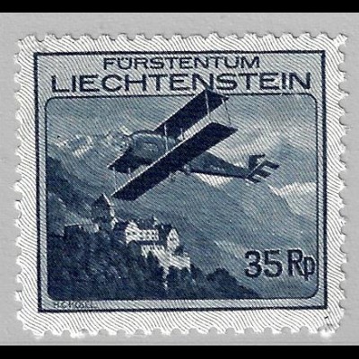 Liechtenstein: 1930, Flugzeuge 35 Rp. (Einzelstück mit Falz)