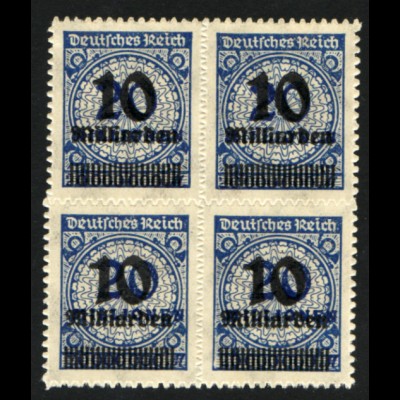 1923, Korbdeckelüberdruck 10 Mrd. auf 20 Mio. Mk., Plattenfehler im Viererblock