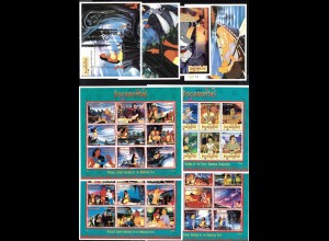 Guyana: 1995, Walt-Disney-Zeichentrickfilm "Pocahontas Teil I und II" (Kleinbogensätze mit 4 KB und Blocksätze mit 4 Blöcken, Kat.-Nr. 5714/81 und 5263/89 als Kleinbögen und Blöcke 462 und 474/76)