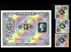 Tuvalu: 1990, 150 Jahre Briefmarken (Satz und Blockausgabe, Motiv Marke auf Marke)