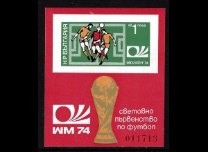 Bulgarien: 1974, Blockausgabe Fußball-WM Deutschland (ungezähnt, M€ 60,-)