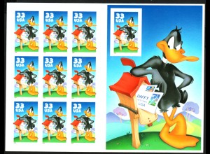 USA: 1999, Folienbogen Comicfigur Daffy Duck (rechte Seite ungezähnt, FB 57 a)