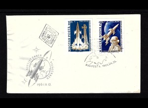 Ungarn: 1961, 1. bemannter Weltraumflug (etwas welliger Schmuckersttagsbrief ungezähnt, M€ 150,-)