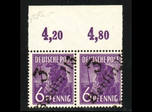 1948, Bezirk 3, 6 Pfg. "Berlin 113" (Oberrandpaar, gepr. BPP)
