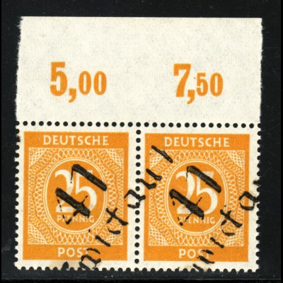 1948, Bezirk 41, Ziffern 25 Pfg. "Zwickau " (waager. Oberrandpaar, gepr. BPP)