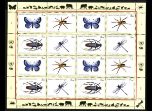 UNO-Genf: 2009, Zdr.-Kleinbogen Gefährdete Arten XVII (Insekten und Spinnen)