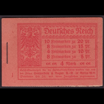 1920, Markenheftchen Germania bessere Type nicht durchgezähnt (M€ 480,-)