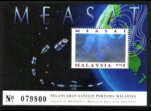 Malaysia: 1996 Hologramm-Blockausgabe, Komunikationssatellit MEASAT 1 (Satz und Hologrammblock)