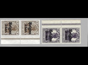 Landespost Belgien: 1916, 2. Überdruckausgabe 3 und 15 Cent. (Randstücke)