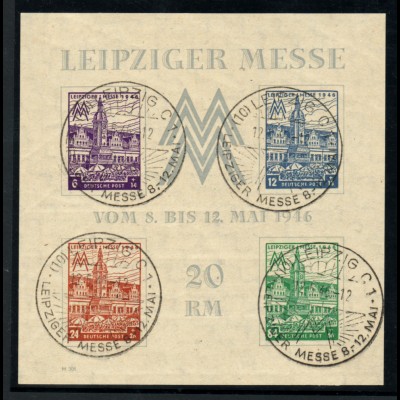 West-Sachsen: 1946, Messe-Block (WZ steigend, Plattentype I, Fotoattest BPP) 