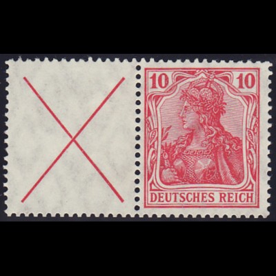 1910, Germania-Zusammendruck: X + 10 (sauber gefalzt, M€ 420,-)