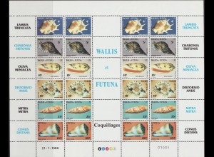 Wallis- und Futuna-Inseln: 1986, Meeresschnecken (Zdr.-Zwischenstegbogen mit 4 Sätzen)