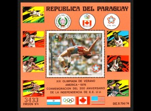 Paraguay: 1976, Blockausgabe Goldmedaillengewinner Sommerolympiade Montreal (Hochsprung, Einzelstück)