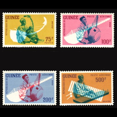 Guinea: 1962, Freimarken Musikinstrumente (nur Höchstwerte ab 75 Fr.)