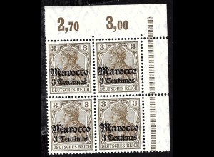 Deutsche Post in Marokko: 1906/11, Germania mit WZ 3 Cts. auf 3 Pfg. 