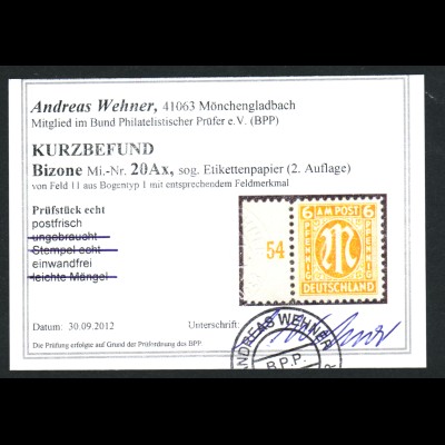 Bizone: 1945, AM-Post Deutscher Druck 6 Pfg. bessere Type als Randstück