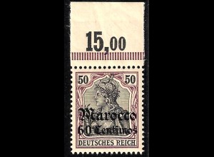 Deutsche Post in Marokko: 1905, Germania 60 Cts. auf 50 Pfg. Oberrandstück