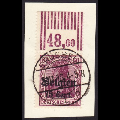 Landespost Belgien: 1916, 75 Cent. (als Oberrandstück 2/9/2, gepr. Hey BPP)