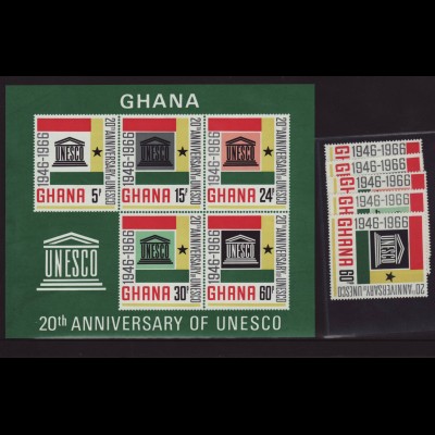 GHANA: 1966, UNESCO (Satz und Blockausgabe)