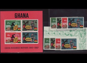 Ghana: 1968, Kakao-Forschungsinstitut (Satz gez. und ungezähnt sowie Blockausgabe)