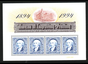USA: 1994, Blockausgabe 100 Jahre Briefmarkenherstellung