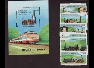Laos: 1997, Alte Dampflokomotiven (Satz und Blockausgabe)