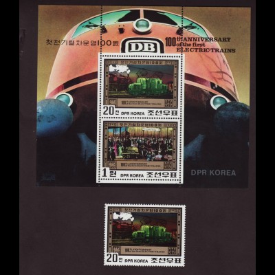 Nordkorea: 1980, 100 Jahre elektrische Eisenbahn (Einzelmarke und Kleinbogen)
