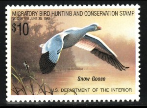USA: 1989, Jagdgebührenmarken (Duck-Stamp, nach Scott RW 55)