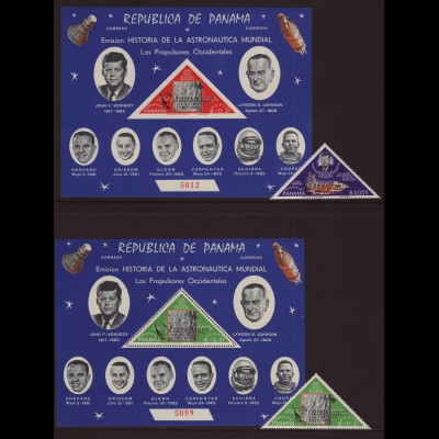 Panama: 1968, Überdruckausgabe Fernmeldesatellit (gez. Einzelwerte sowie Blockpaar ohne Goldaufdruck, Motiv Astronauten und Kennedy)