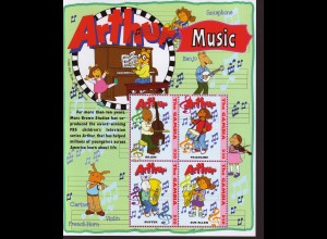 Gambia: 2004, Kleinbogen Comicfigur "Arthur" als Musiker (1 von 3 Kleinbögen)