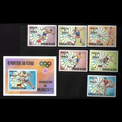 Tschad: 1972, Olympiasieger München (Leichtathletik, Satz und Blockausgabe)