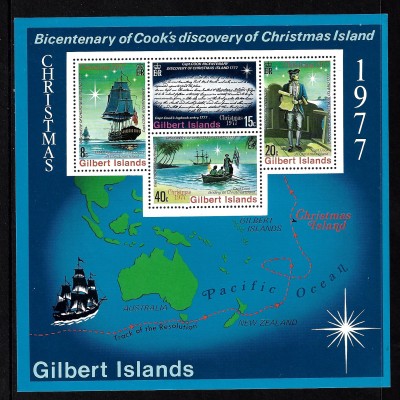 Kiribati - Gilbert-Inseln: 1977, Blockausgabe: James Cook (Segelschiffe)