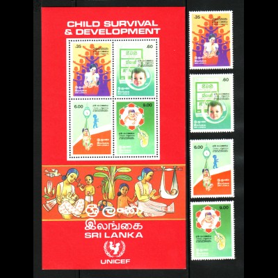 Sri Lanka: 1985, Kampagne für das Überleben der Kinder (Satz und Blockausgabe)