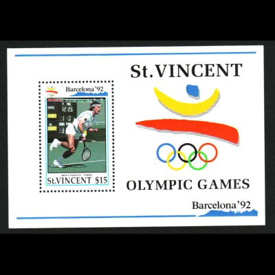 St. Vincent: 1992, Blockausgabe Sommerolympiade Barcelona (Tennis, Einzelstück)