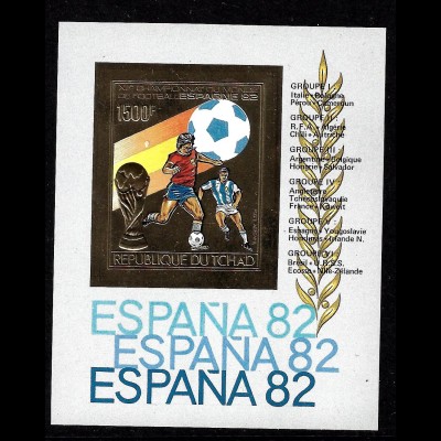 Tschad: 1982, Goldblockausgabe Fußball-WM Spanien (ungezähnt, Paolo Rossi)