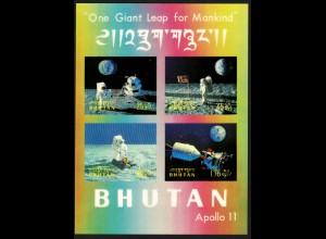 Bhutan: 1969, Blocksatz Mondlandung Apollo 11 (Einzelstück von 3 Blöcken, 3D-Folie)