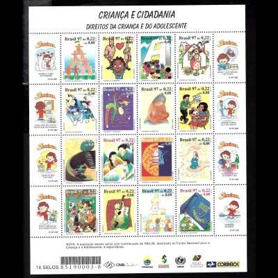 Brasilien: 1997, Kleinbogen Rechte des Kindes (dabei viele Comic-Motive)
