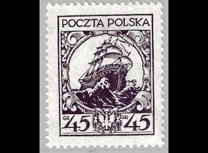 Polen: 1925, Freimarke Galone 45 Gr. (Höchstwert mit Erstfalz)