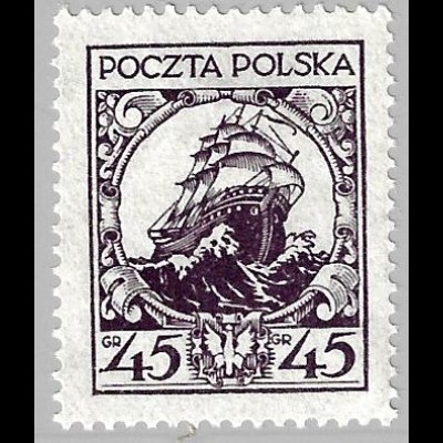 Polen: 1925, Freimarke Galone 45 Gr. (Höchstwert mit Erstfalz)