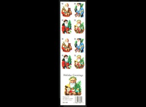USA: 2001, Weihnachtsmänner (vorder- und rückseitig bedrucktes Folienblatt mit 20 Marken, FB 78)