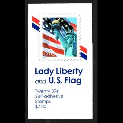 USA: 2006, Markenheftchen Freiheitsstatue vor Flagge (Kat.-Nr. 4059)