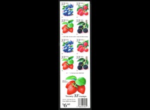 USA: 2000, Folienblatt Früchte (vorder- und rückseitig bedruckt, enthält 20 Marken, FB 62)