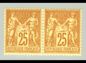 Frankreich: 1879, Allegorie 25 C. (gelbbraun auf gelb, waagerechtes Pärchen)