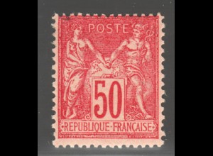 Frankreich: 1886, Allegorie 50 C. (karmin auf rosa, Erstfalz, M€ 220,-)