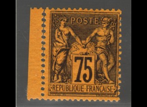 Frankreich: 1890, Allegorie 75 C. (dunkellila auf gelb, Erstfalz, M€ 250,-)