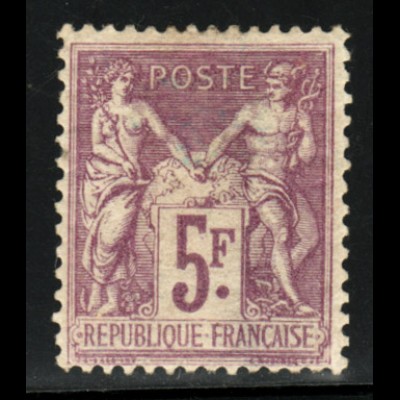 Frankreich: 1877, Allegorie 5 Fr. (Höchstwert, sauber gefalzt, M€ 450,-)
