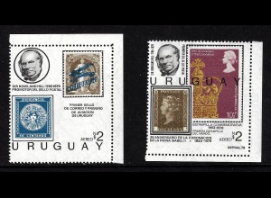 Uruguay: 1979, Einzelmarken aus Blockausgabe Sir Rowland Hill (Motiv Marke auf Marke)